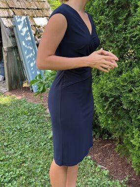 Ralph Lauren Navy Cap-Sleeve Ruched V Neck Wrap front Dress - 6 Petite
